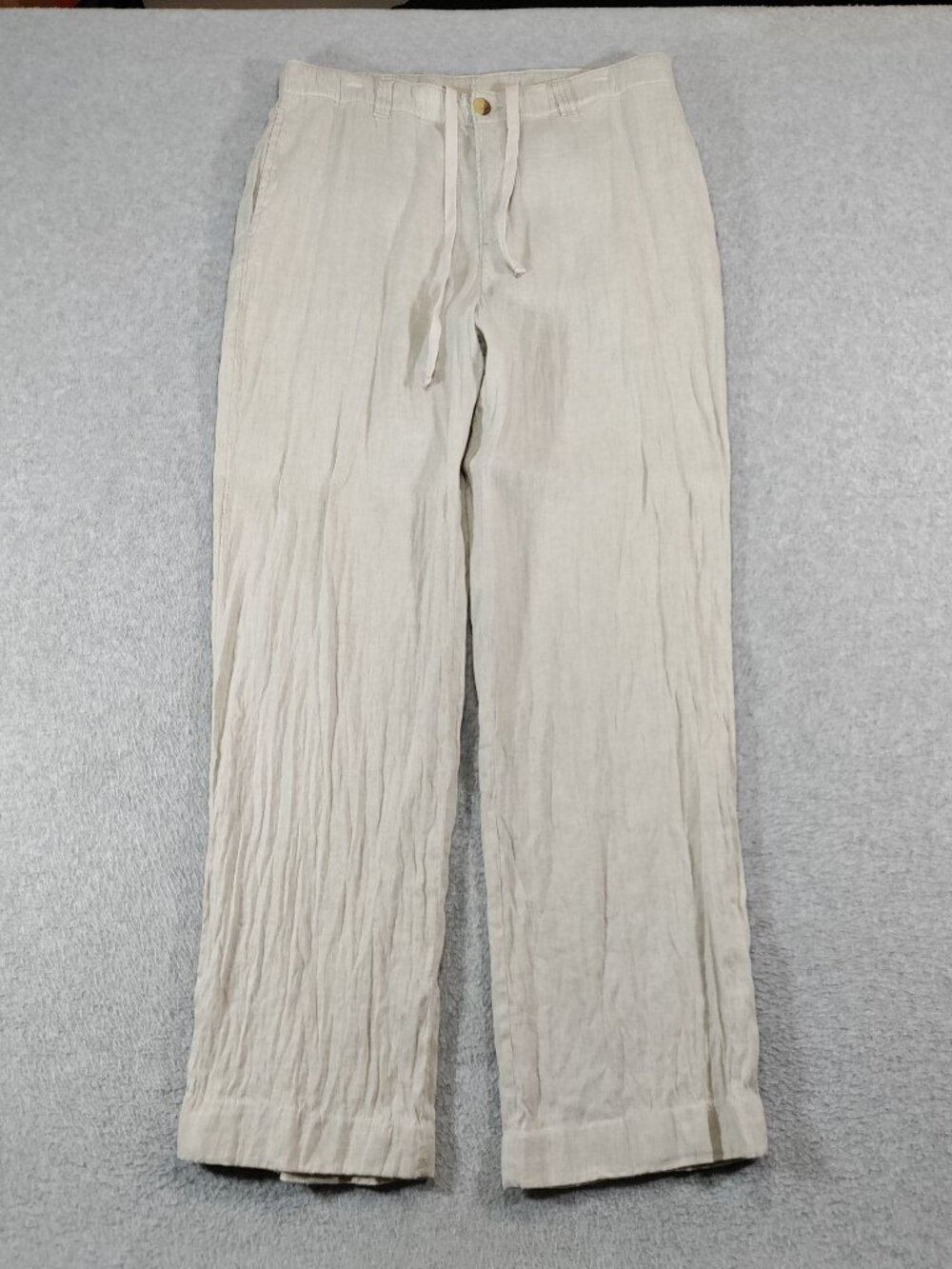 Cariloha Mens Medium Beige Linen Bamboo Blend Drawstring Wide Leg Pants